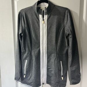 Zenergy by Chico’s Gray and White Zip-Up Jacket. Chico’s Size 0.